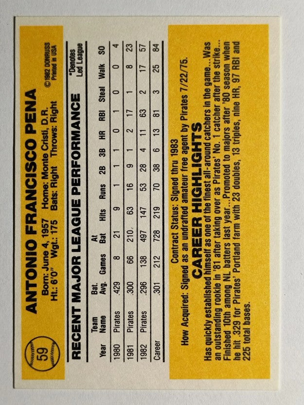 1983 Donruss #59 Tony Pena