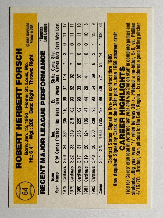 1983 Donruss #64 Bob Forsch