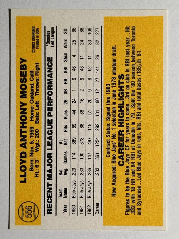 1983 Donruss #556 Lloyd Moseby