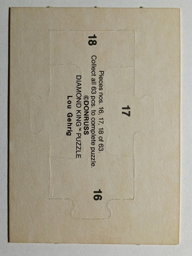 1985 Donruss Lou Gehrig Puzzle #16 Gehrig Puzzle 16-18