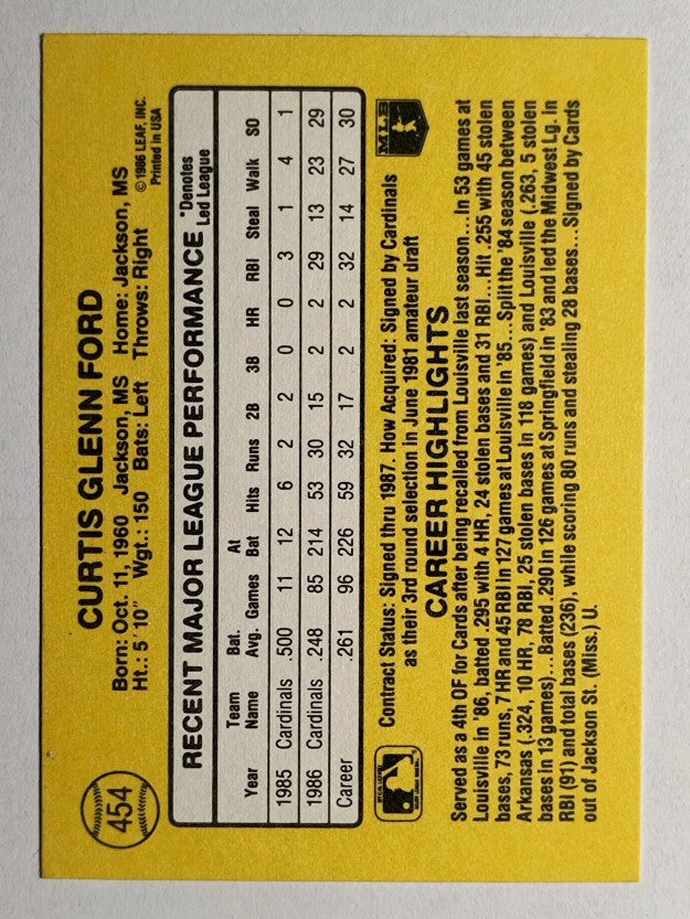 1987 Donruss #454 Curt Ford