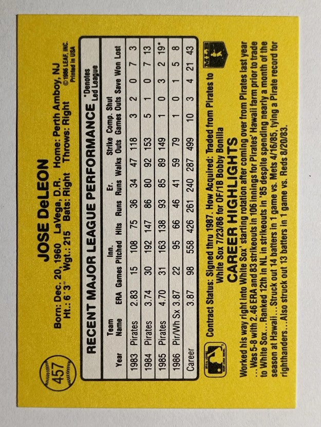 1987 Donruss #457 Jose DeLeon