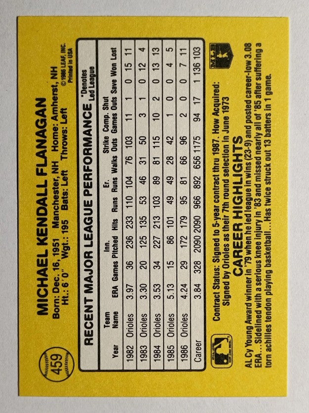 1987 Donruss #459 Mike Flanagan