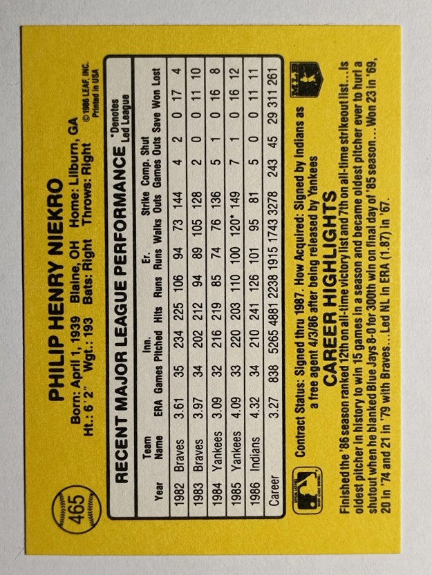 1987 Donruss #465 Phil Niekro