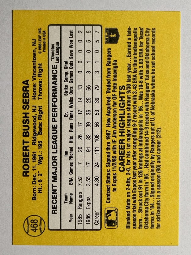 1987 Donruss #468 Bob Sebra