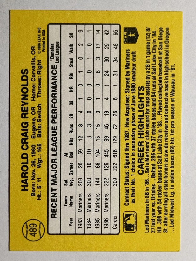 1987 Donruss #489 Harold Reynolds