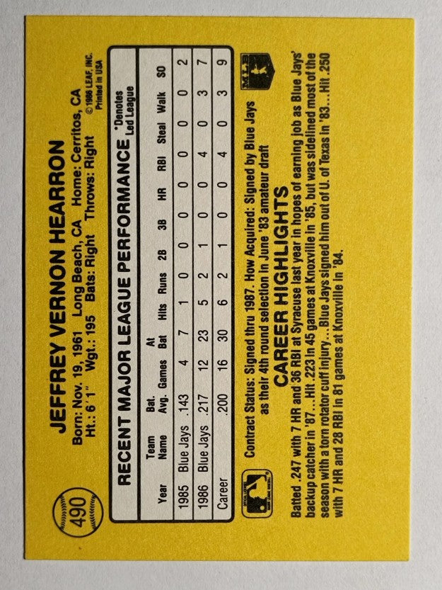 1987 Donruss #490 Jeff Hearron