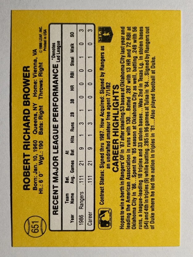 1987 Donruss #651 Bob Brower