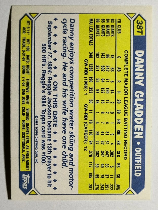 1987 Topps Traded Tiffany #38T Dan Gladden