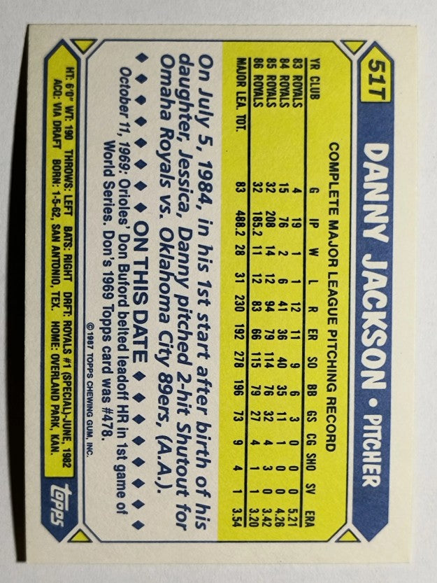 1987 Topps Traded Tiffany #51T Danny Jackson
