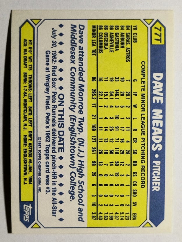 1987 Topps Traded Tiffany #77T Dave Meads