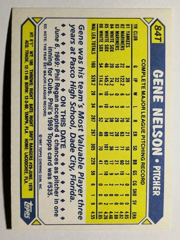 1987 Topps Traded Tiffany #84T Gene Nelson