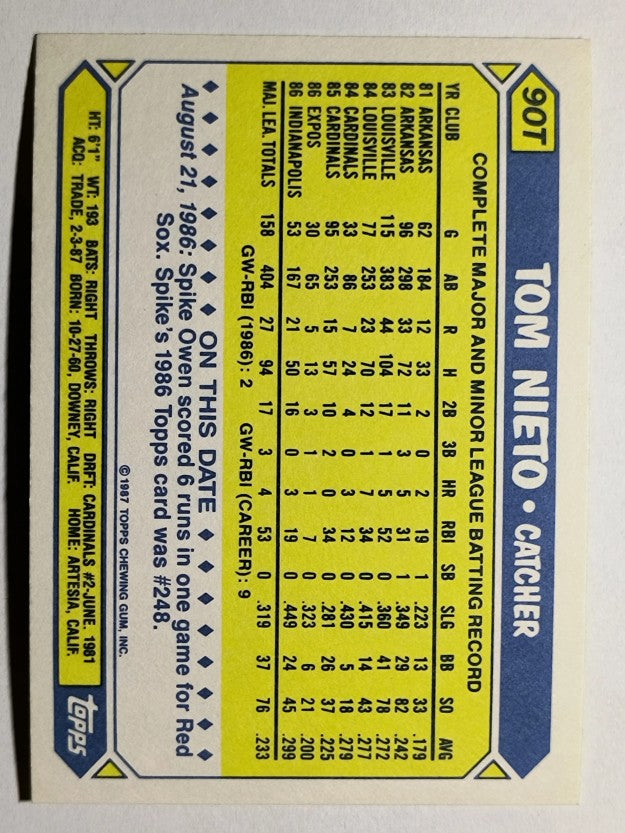 1987 Topps Traded Tiffany #90T Tom Nieto