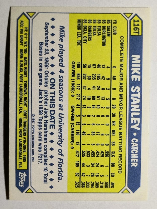 1987 Topps Traded Tiffany #116T Mike Stanley