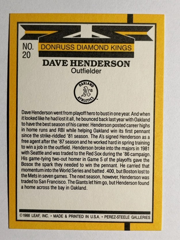 1989 Donruss #20 Dave Henderson DK
