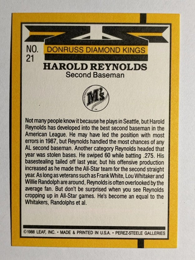1989 Donruss #21 Harold Reynolds DK
