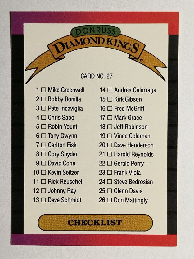 1989 Donruss #27 DK Checklist 1-26 DP