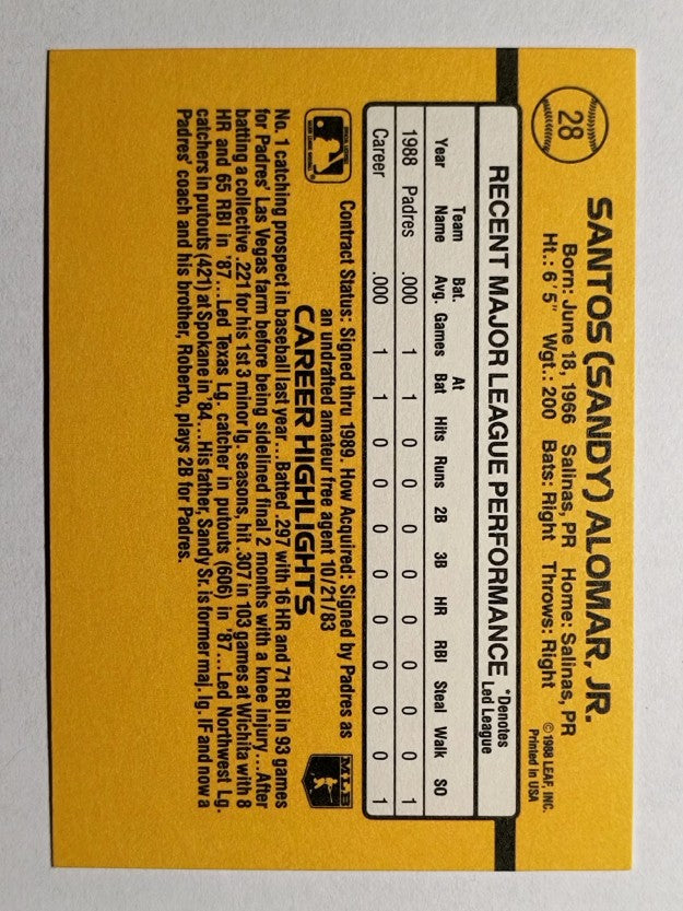 1989 Donruss #28 Sandy Alomar Jr. RC