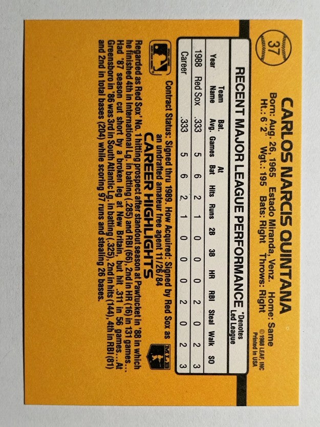 1989 Donruss #37 Carlos Quintana RR RC