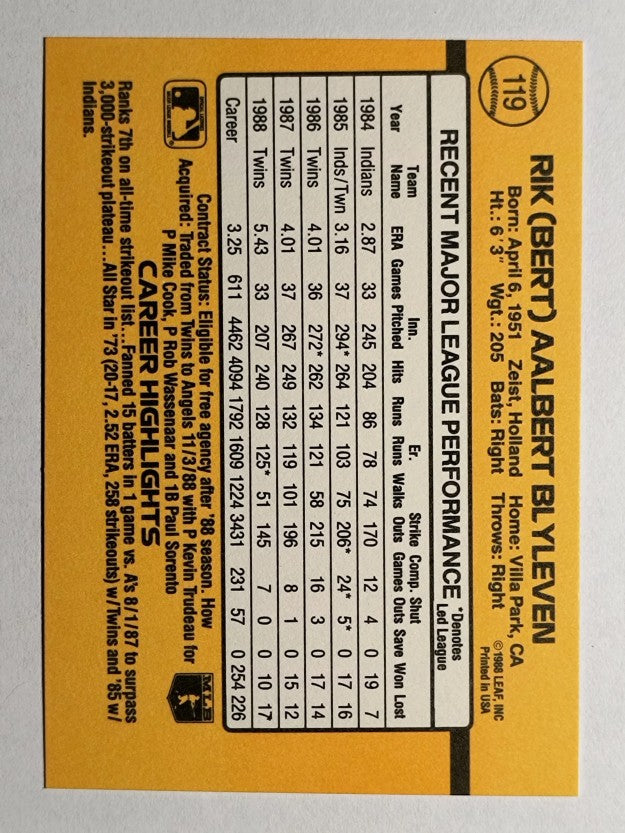 1989 Donruss #119 Bert Blyleven