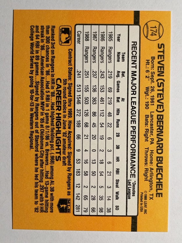 1989 Donruss #174 Steve Buechele