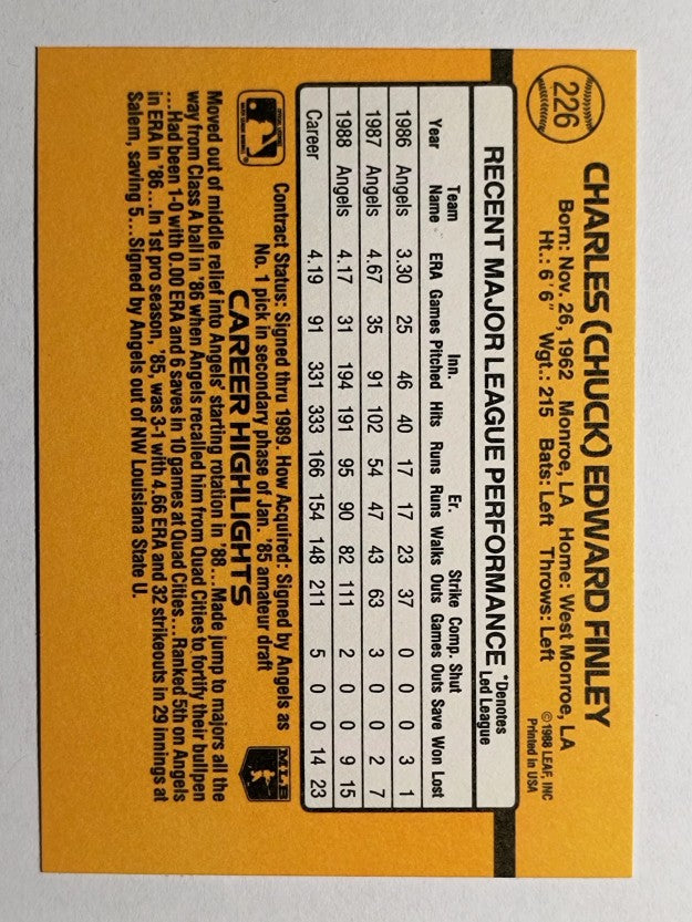 1989 Donruss #226 Chuck Finley