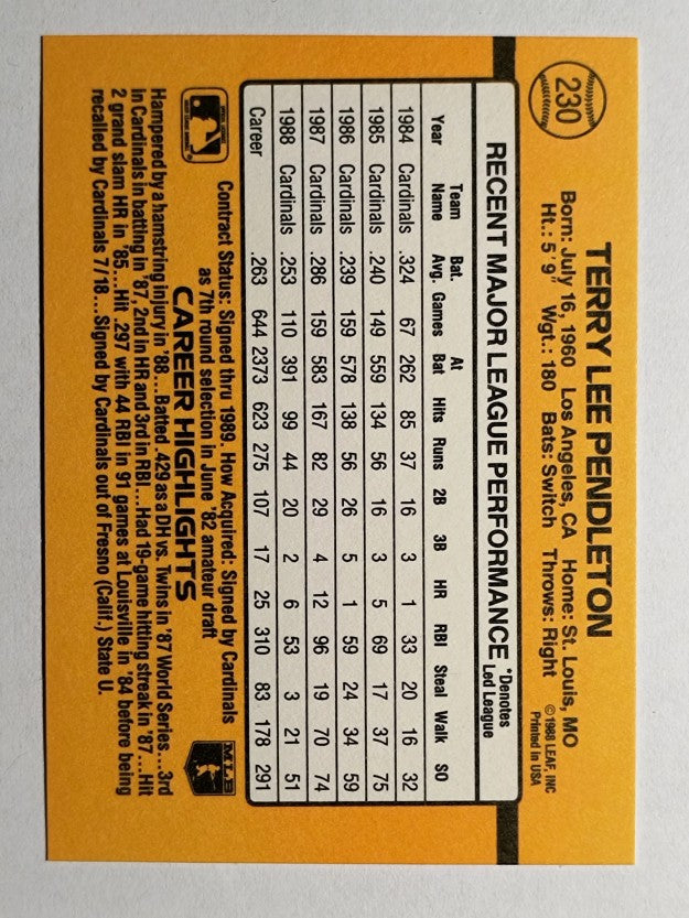 1989 Donruss #230 Terry Pendleton
