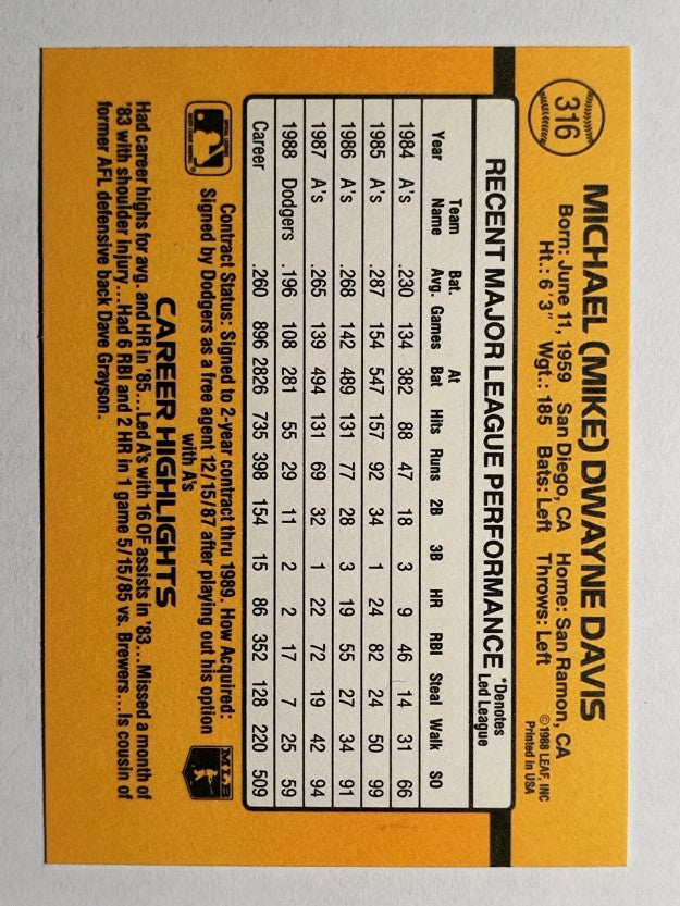 1989 Donruss #316 Mike Davis