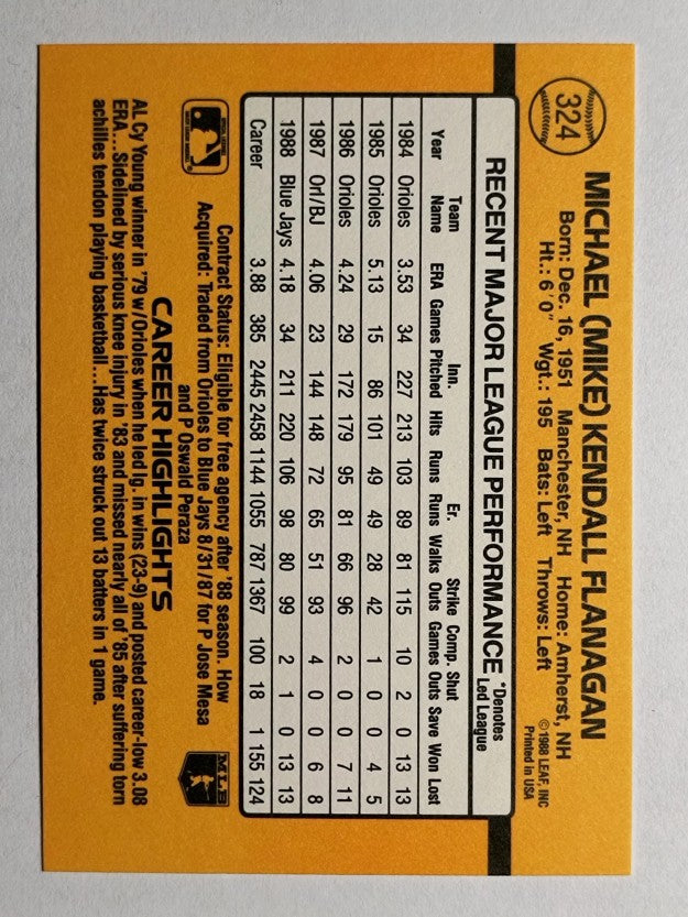 1989 Donruss #324 Mike Flanagan