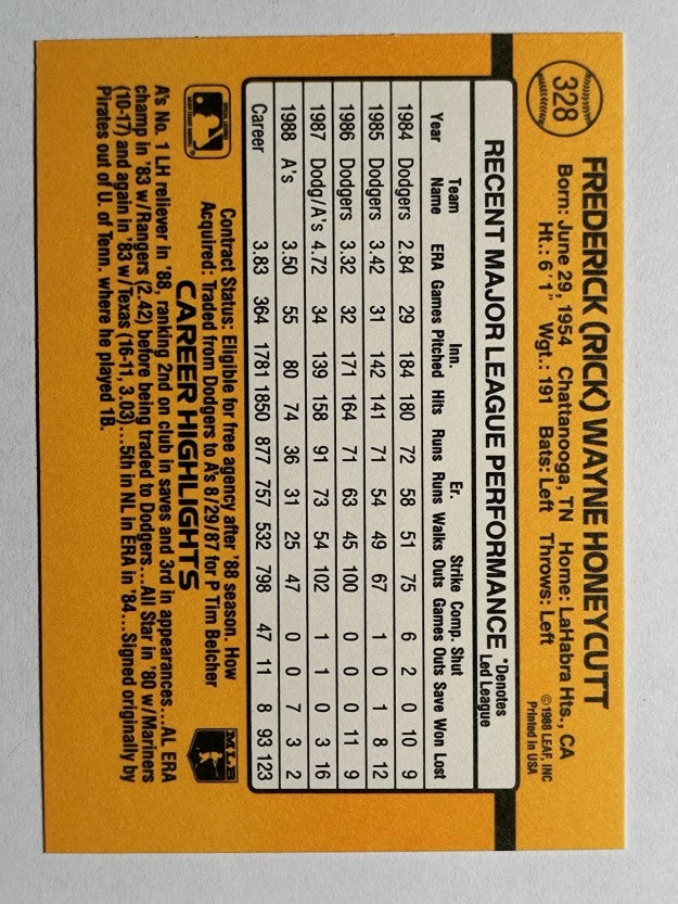 1989 Donruss #328 Rick Honeycutt