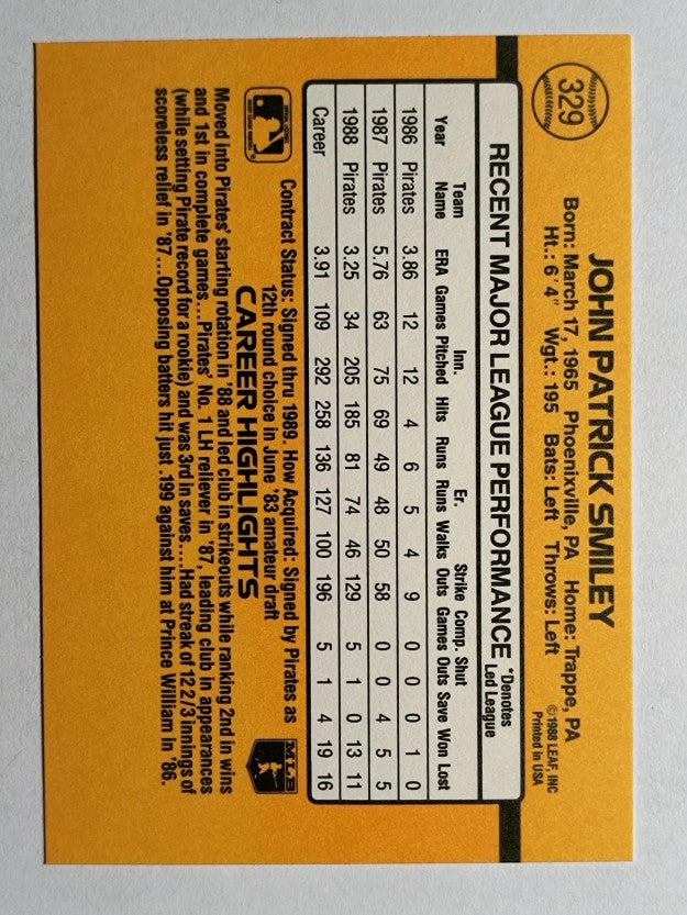 1989 Donruss #329 John Smiley