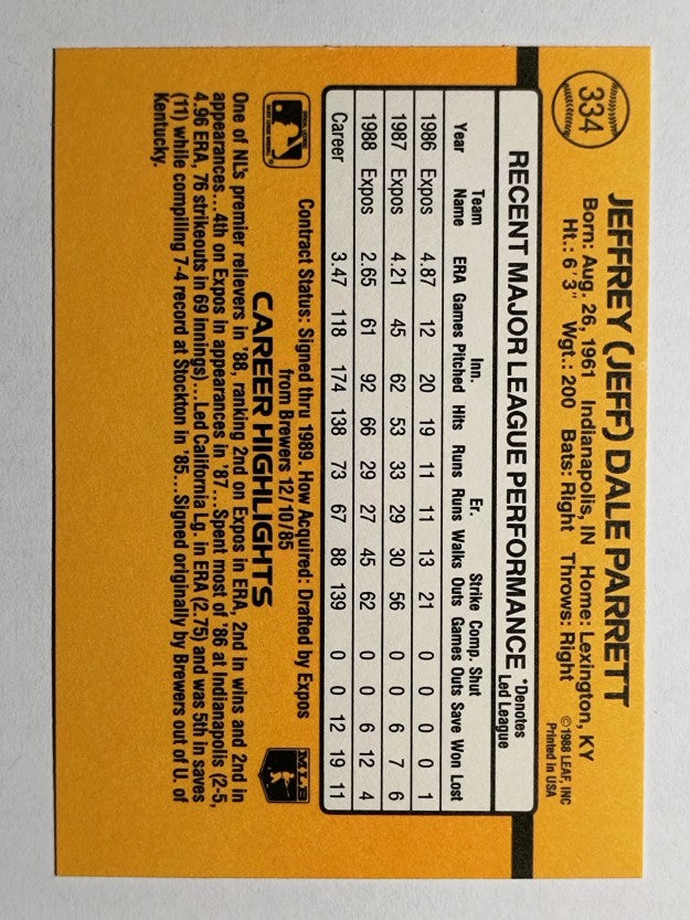 1989 Donruss #334 Jeff Parrett