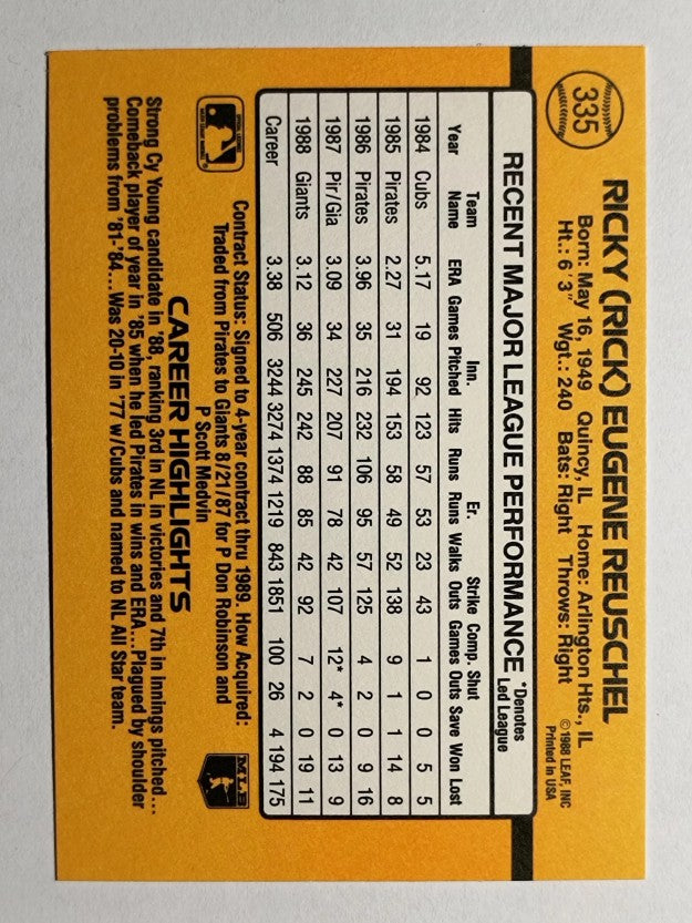 1989 Donruss #335 Rick Reuschel