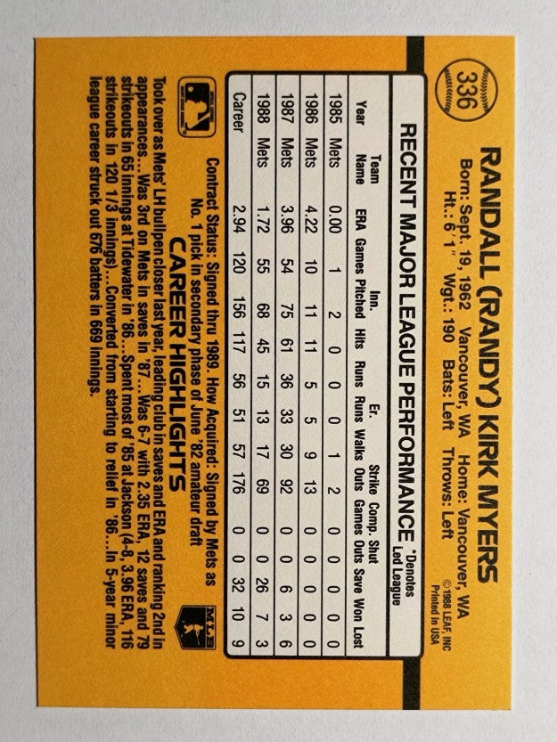 1989 Donruss #336 Randy Myers