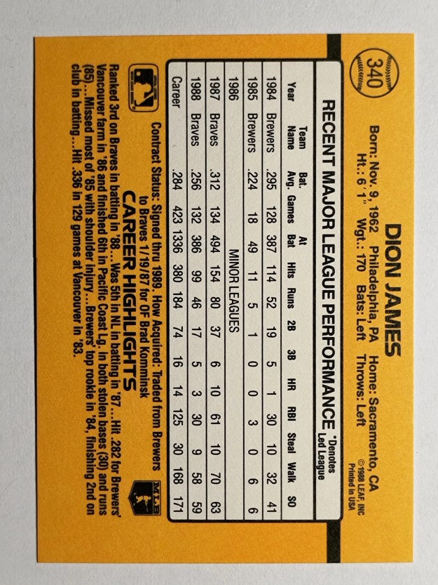 1989 Donruss #340 Dion James
