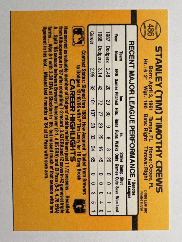 1989 Donruss #486 Tim Crews
