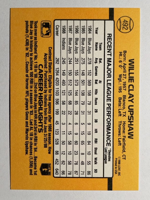 1989 Donruss #492 Willie Upshaw