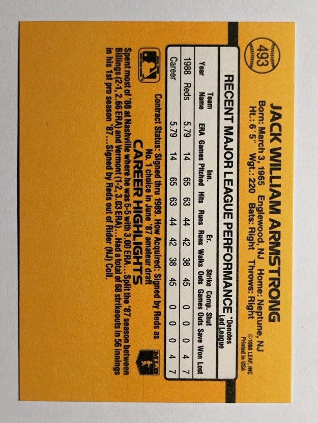1989 Donruss #493 Jack Armstrong RC