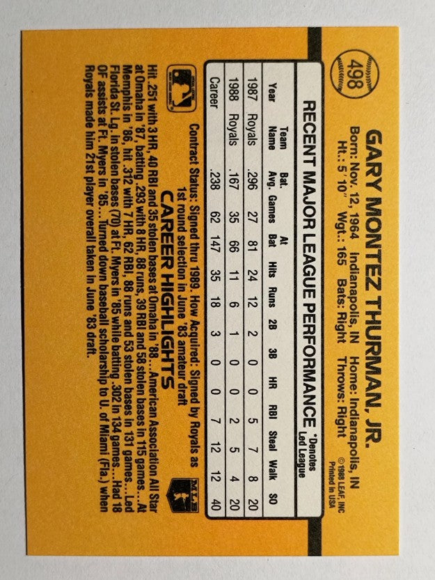 1989 Donruss #498 Gary Thurman