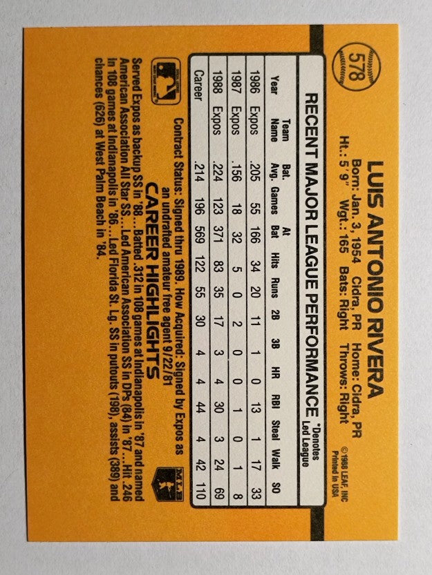 1989 Donruss #578 Luis Rivera
