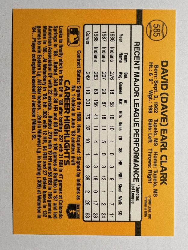 1989 Donruss #585 Dave Clark