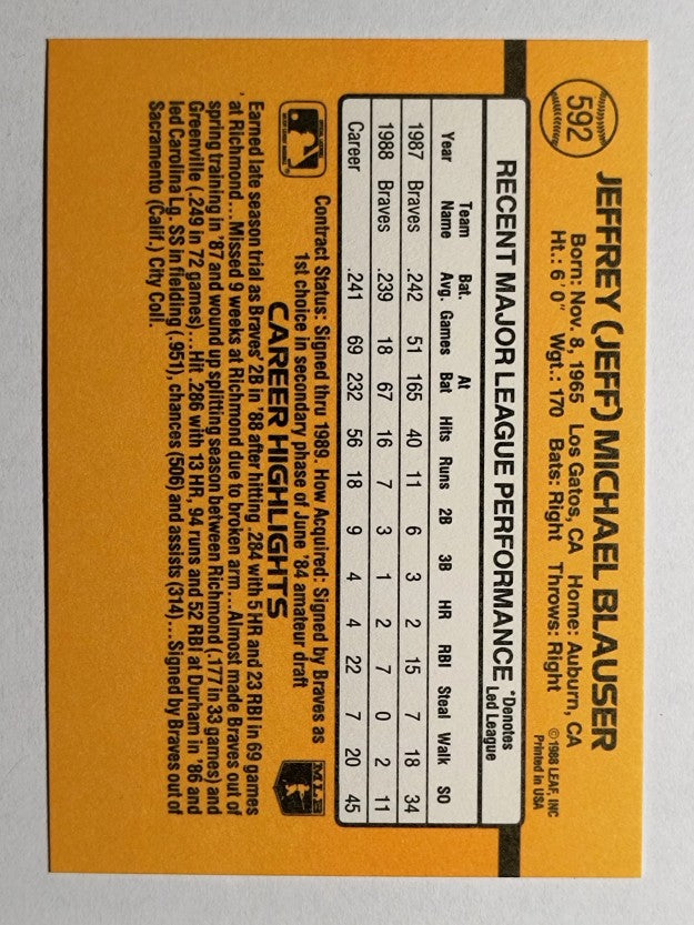 1989 Donruss #592 Jeff Blauser