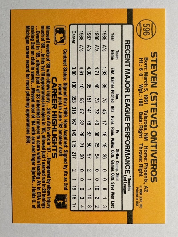 1989 Donruss #596 Steve Ontiveros