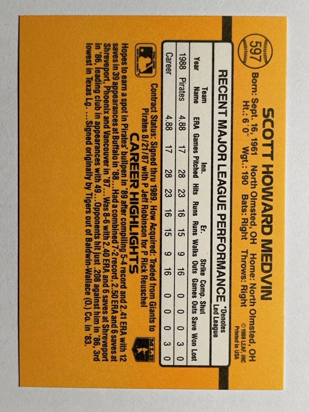 1989 Donruss #597 Scott Medvin