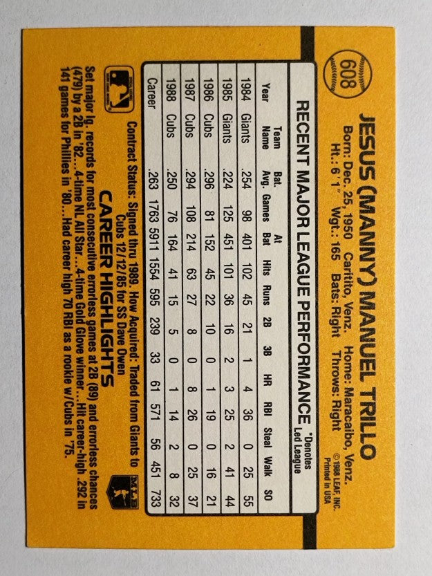 1989 Donruss #608 Manny Trillo DP