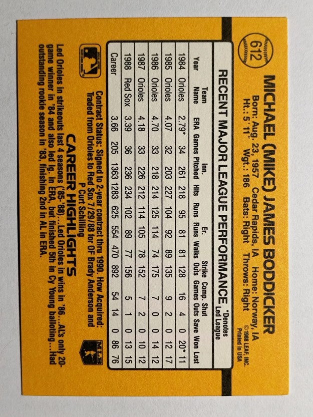 1989 Donruss #612 Mike Boddicker