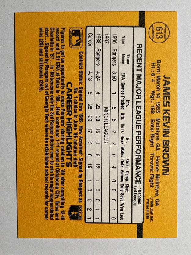 1989 Donruss #613 Kevin Brown DP