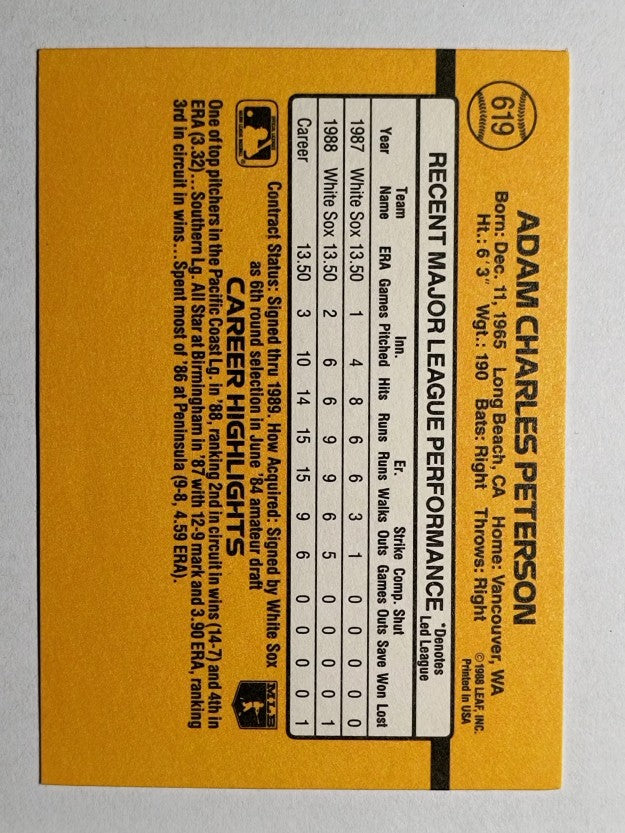 1989 Donruss #619 Adam Peterson