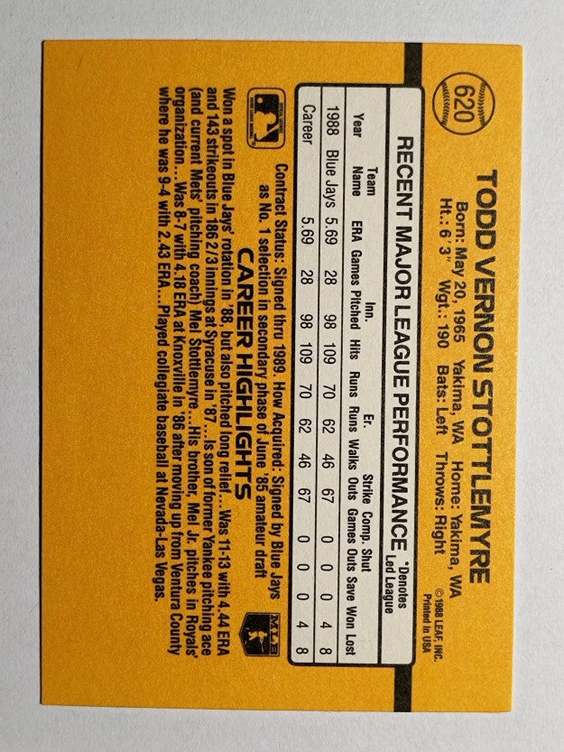1989 Donruss #620 Todd Stottlemyre