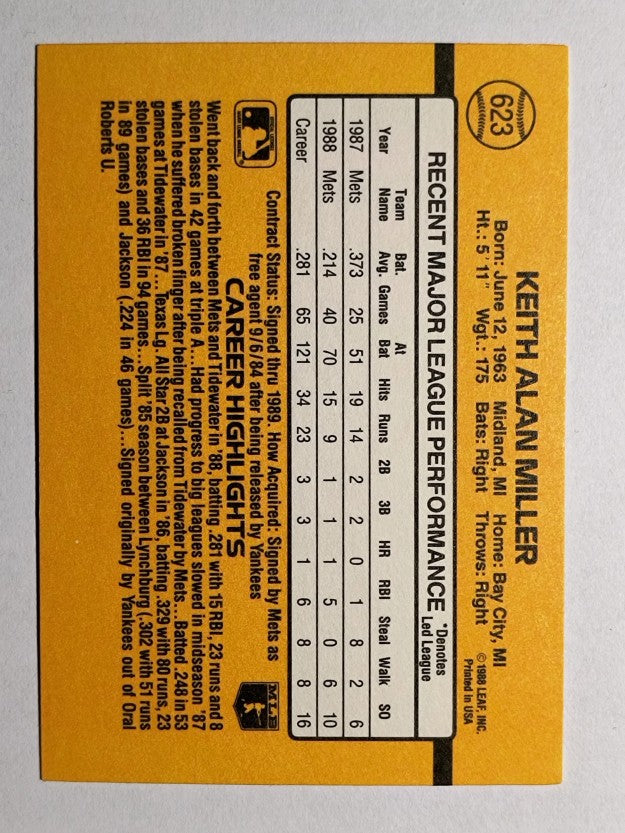 1989 Donruss #623 Keith A. Miller DP